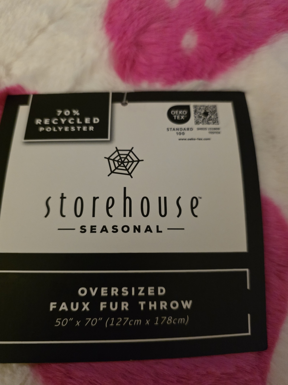 Storehouse Seasonal Oversized Faux Fur Throw - Pink & White